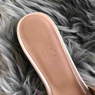 Hermes Oasis Slide Sandals 50mm In Champagne Swift Calfskin