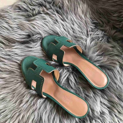 Hermes Oasis Slide Sandals 50mm In Malachite Epsom Perforated Calfskin