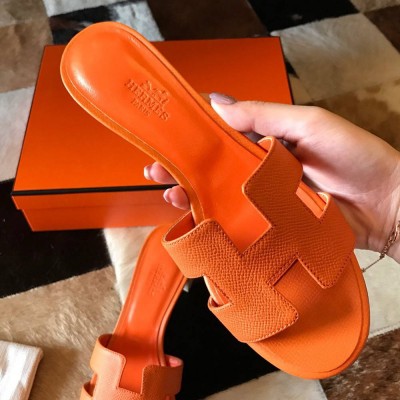 Hermes Oasis Slide Sandals 50mm In Orange Epsom Calfskin