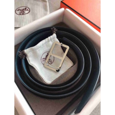 Hermes Officier Reversible 38mm Belt In Blue Clemence Leather
