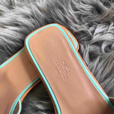 Hermes Oran Slide Sandals In Blue Atoll Swift Calfskin