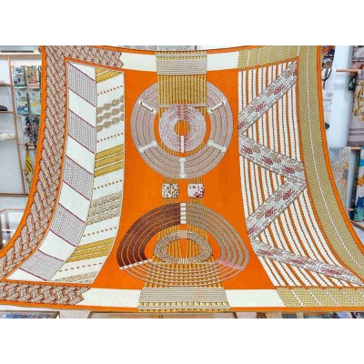 Hermes Orange Dressage Tressage Shawl 140