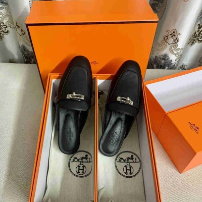 Hermes Oz Mules in Black Leather