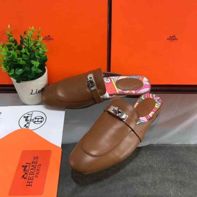 Hermes Oz Mules In Brown Calfskin