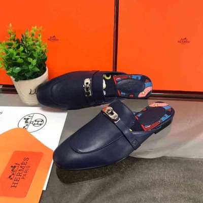 Hermes Oz Mules In Dark Blue Calfskin
