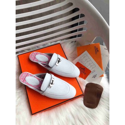 Hermes Oz Mules In White Calfskin