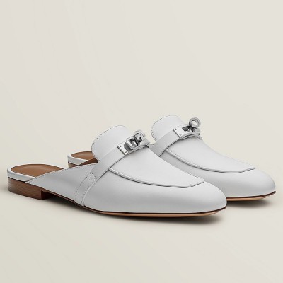 Hermes Oz Mules in White Leather