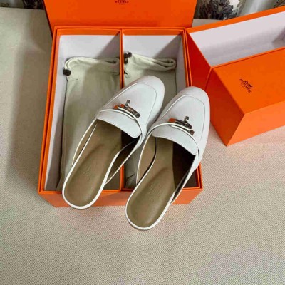 Hermes Oz Mules in White Leather