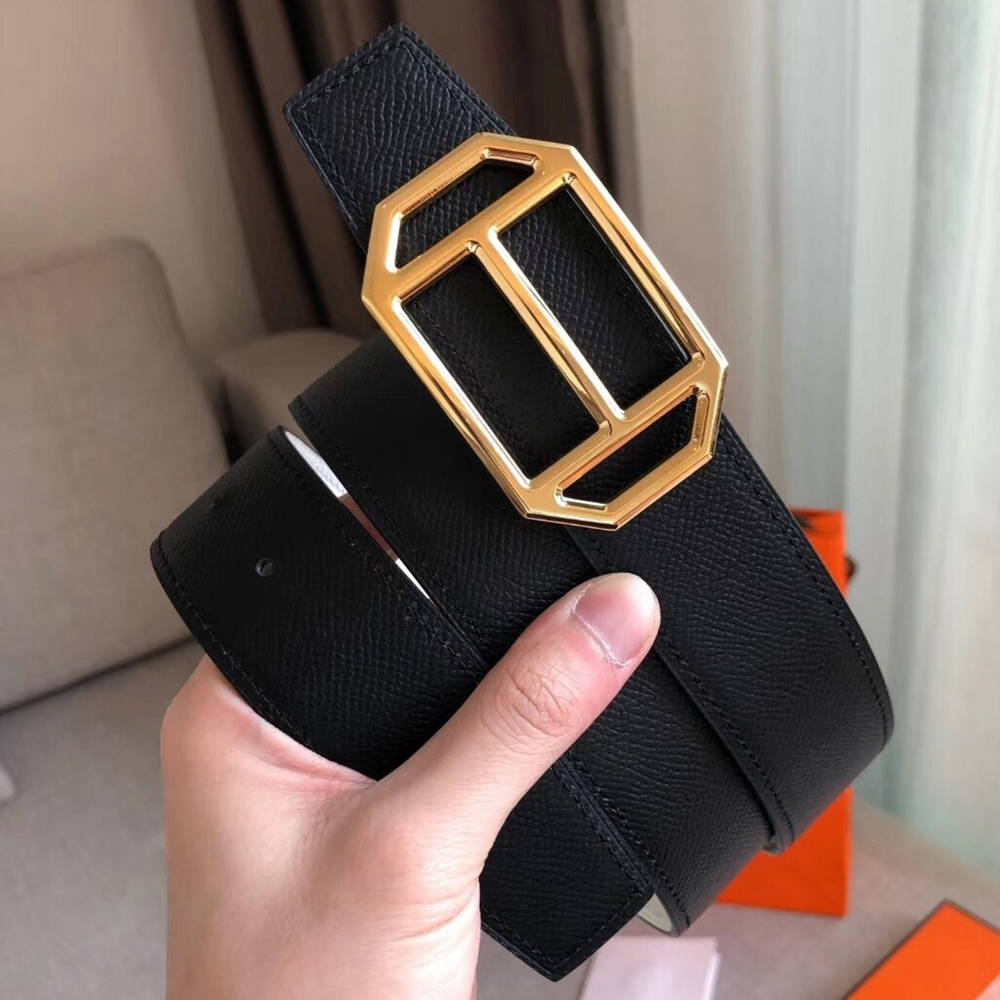 Hermes Pad Reversible Belt In Black White Epsom Leather