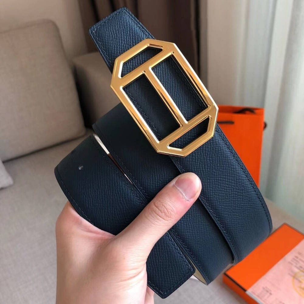 Hermes Pad Reversible Belt In Blue White Epsom Leather