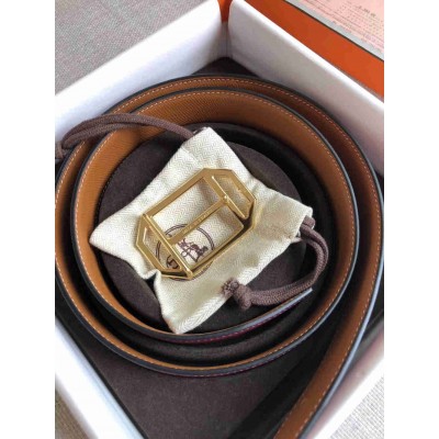 Hermes Pad Reversible Belt In Ruby Brown Epsom Leather