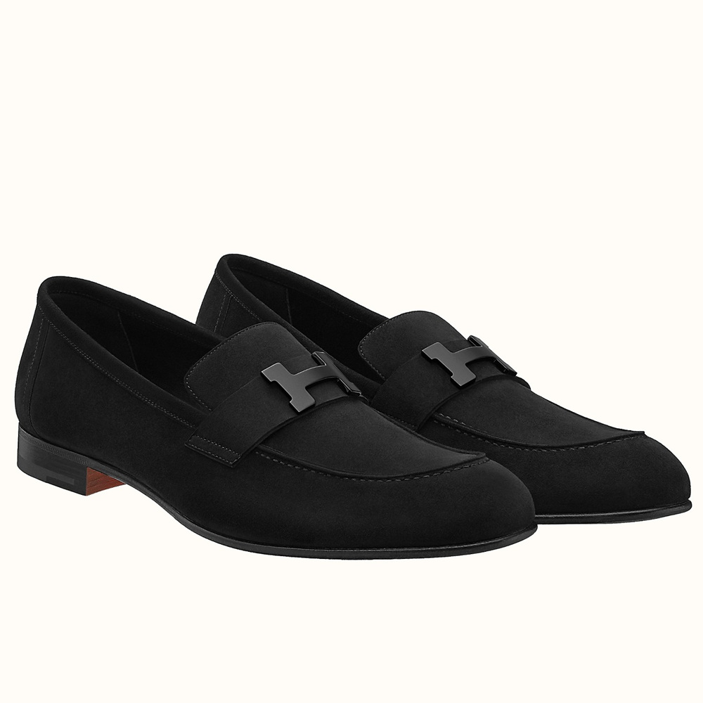 Hermes Paris Loafers In Black Suede Calfskin