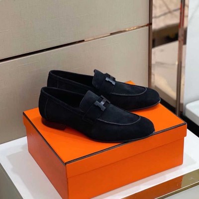 Hermes Paris Loafers In Black Suede Calfskin