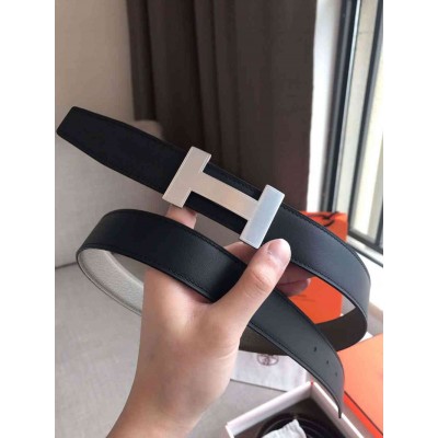 Hermes Quizz 32mm Reversible Belt In Grey Clemence Leather