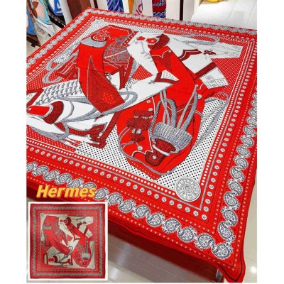Hermes Red Zouaves et Dragons Bandana Shawl 140