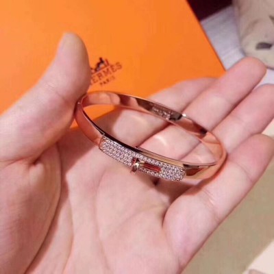 Hermes Rose Gold Small Kelly Bracelet With Diamonds