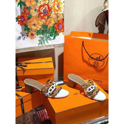 Hermes Tandem 50mm Sandals In Brown White Lambskin