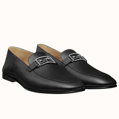 Hermes Tenor Loafers In Black Calfskin