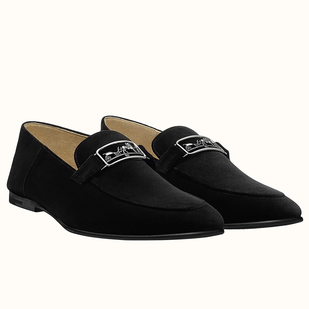 Hermes Tenor Loafers In Black Suede Calfskin