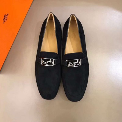Hermes Tenor Loafers In Black Suede Calfskin