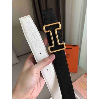 Hermes Tonight 38MM Reversible Belt In Black White Epsom Leather