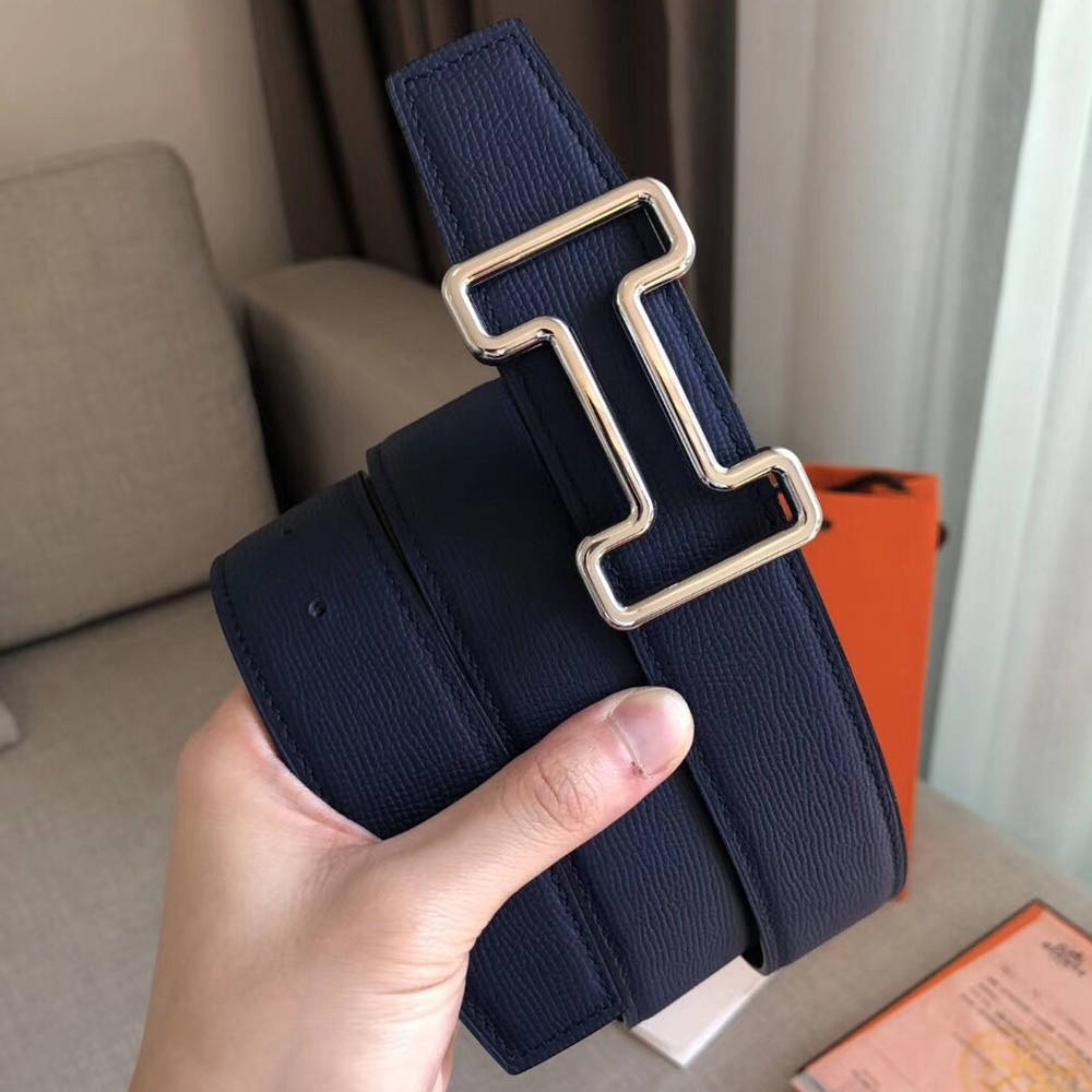 Hermes Tonight 38MM Reversible Belt In Navy Black Epsom Leather