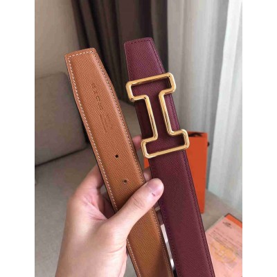 Hermes Tonight 38MM Reversible Belt In Ruby Gold Epsom Leather