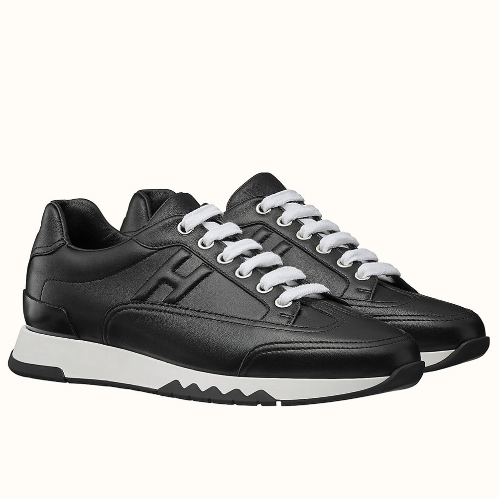 Hermes Trail Sneakers In Black Calfskin Leather