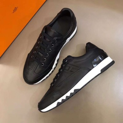 Hermes Trail Sneakers In Black Calfskin Leather
