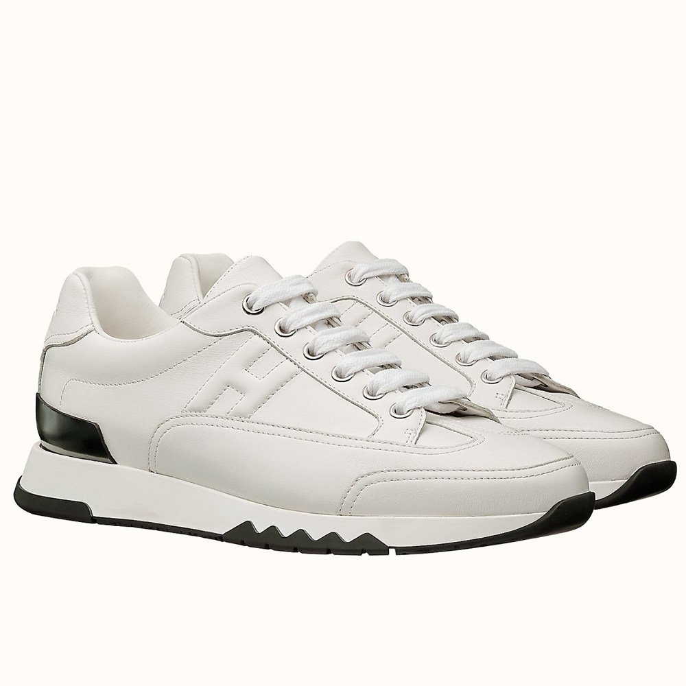 Hermes Trail Sneakers In White Calfskin Leather