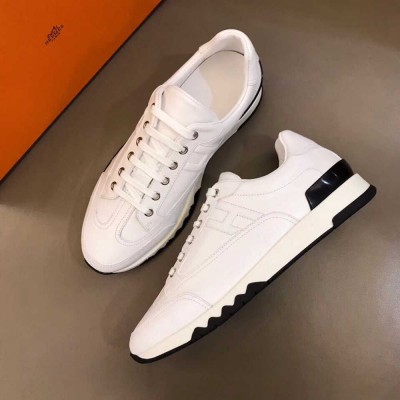 Hermes Trail Sneakers In White Calfskin Leather