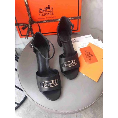 Hermes Viaggio 60MM Sandals In Black Calfskin