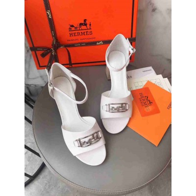 Hermes Viaggio 60MM Sandals In White Calfskin