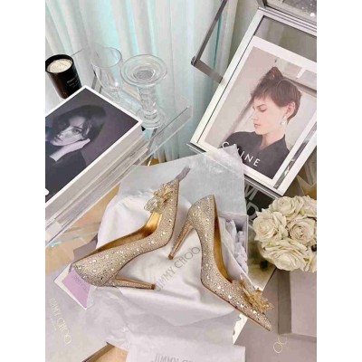 Jimmy Choo Avril 100mm Pumps In Gold Crystal