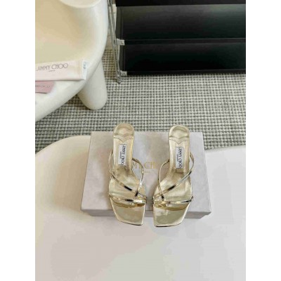 Jimmy Choo Etana 50 Mule Sandals in Gold Metallic Leather