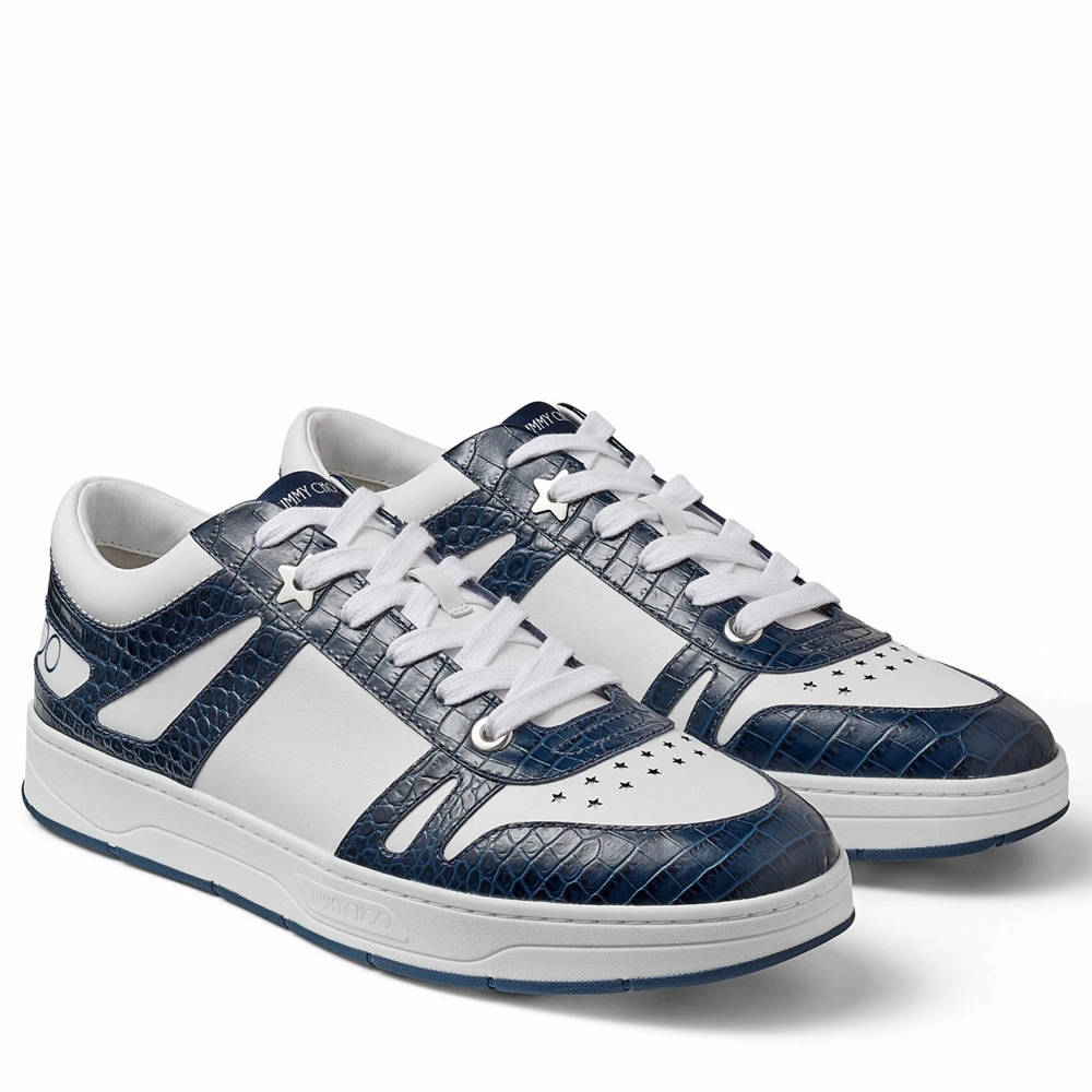 Jimmy Choo Hawaii Sneakers In Blue Croc-embossed Leather