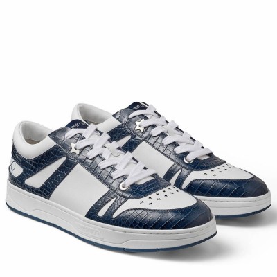 Jimmy Choo Hawaii Sneakers In Blue Croc-embossed Leather