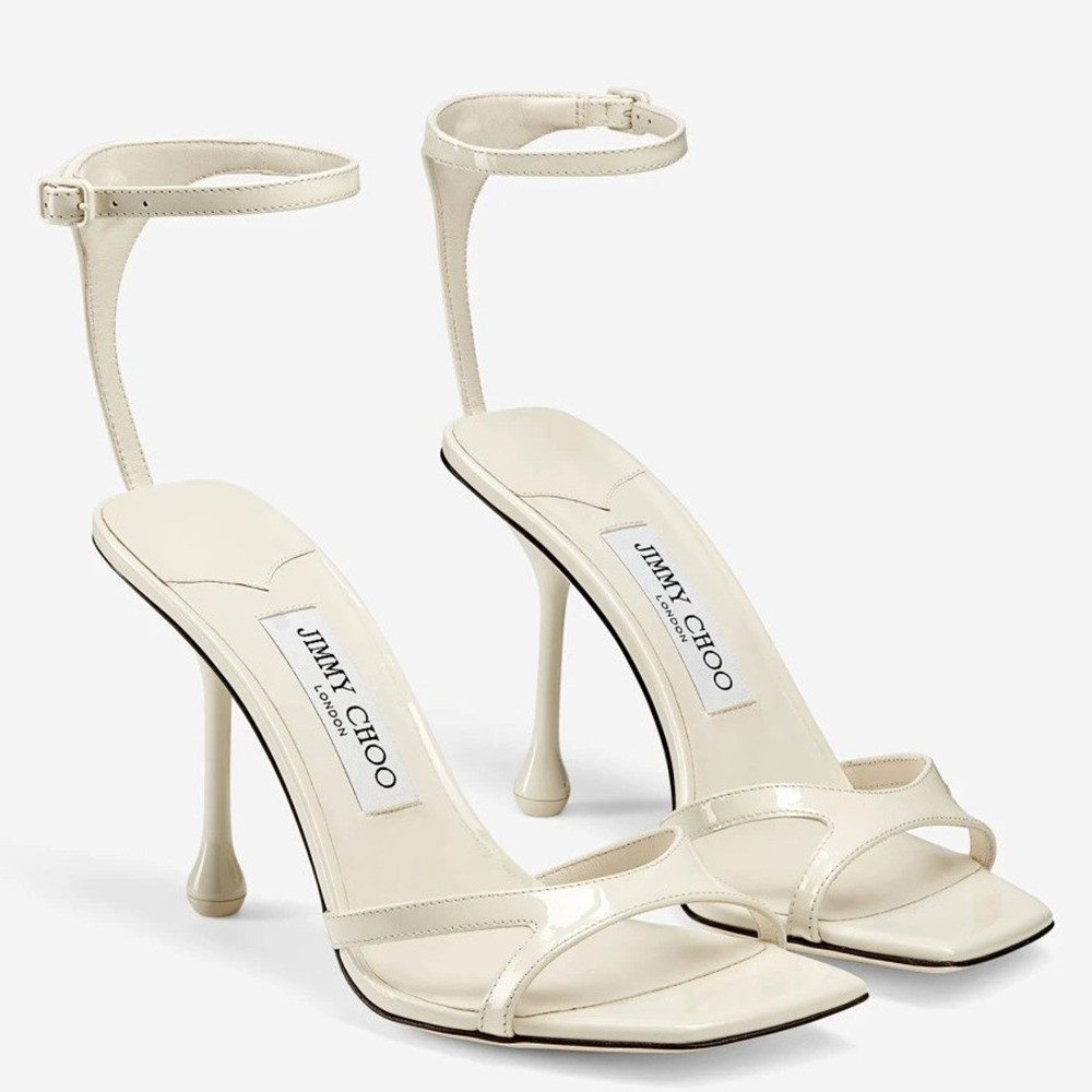 Jimmy Choo Ixia Sandals 95mm in White Patent Calfskin