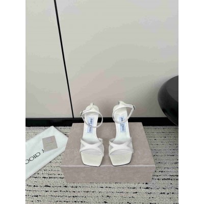 Jimmy Choo Ixia Sandals 95mm in White Patent Calfskin