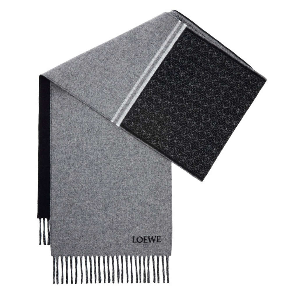 Loewe Anagram Scarf in Grey Black Wool and Cashmere