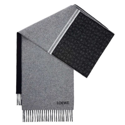 Loewe Anagram Scarf in Grey Black Wool and Cashmere