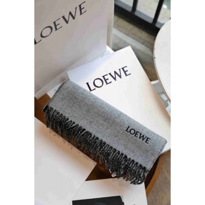 Loewe Anagram Scarf in Grey Black Wool and Cashmere