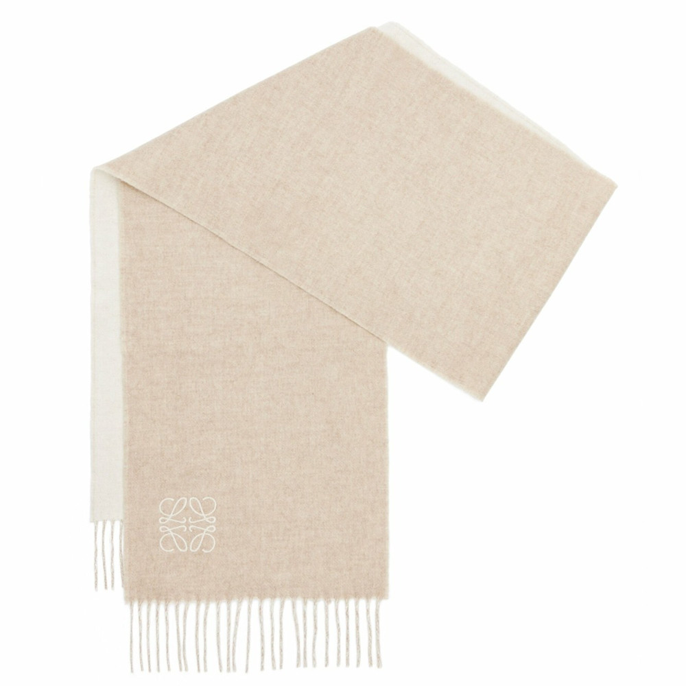 Loewe Double Face Scarf in Ivory Sand Wool and Cashmere