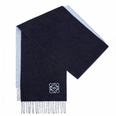 Loewe Double Face Scarf in Navy Light Blue Wool and Cashmere