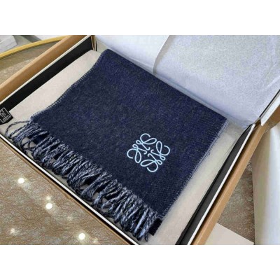 Loewe Double Face Scarf in Navy Light Blue Wool and Cashmere