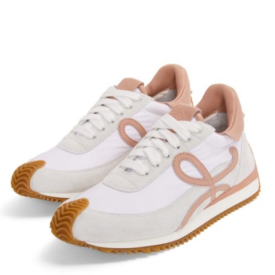 Loewe Flow Runner Sneakers in White Nylon and Grey Suede