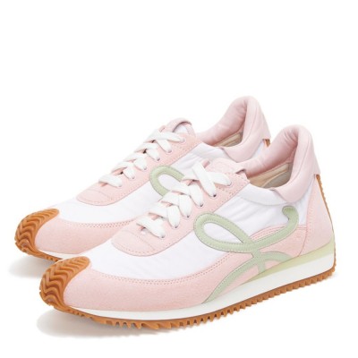 Loewe Flow Runner Sneakers in White Nylon and Pink Suede
