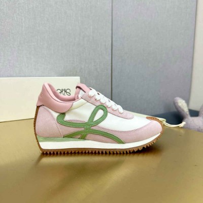Loewe Flow Runner Sneakers in White Nylon and Pink Suede