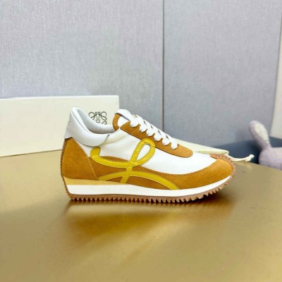 Loewe Flow Runner Sneakers in White Nylon and Tan Suede