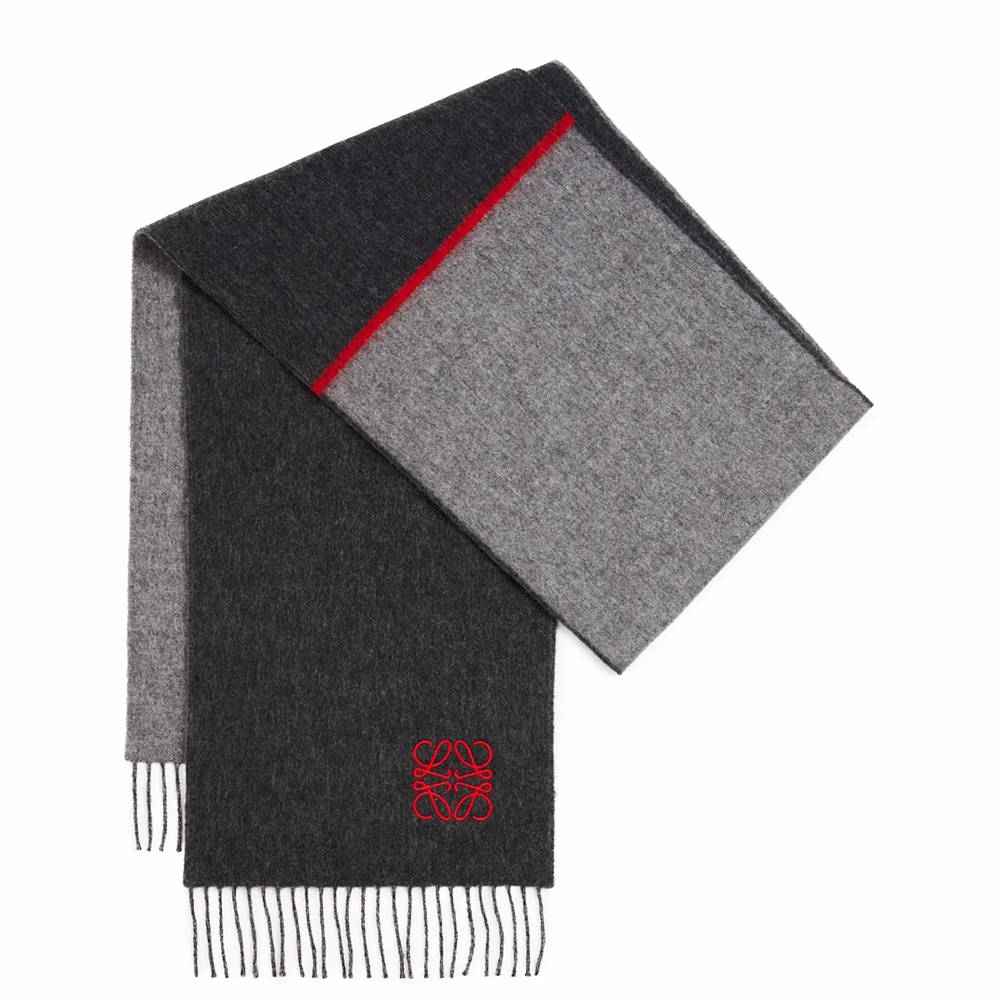 Loewe Window Scarf in Black Grey Wool and Cashmere